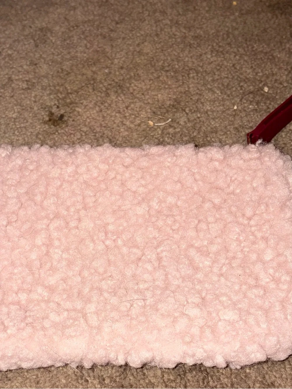 Soft Pink Sherpa Makeup Pouch with Maroon Wrist Strap